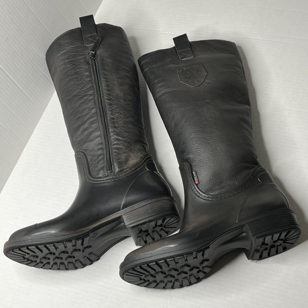 Pajar Canada Knee Length Boots Rubber Bottom Leather Leg Black Size 37